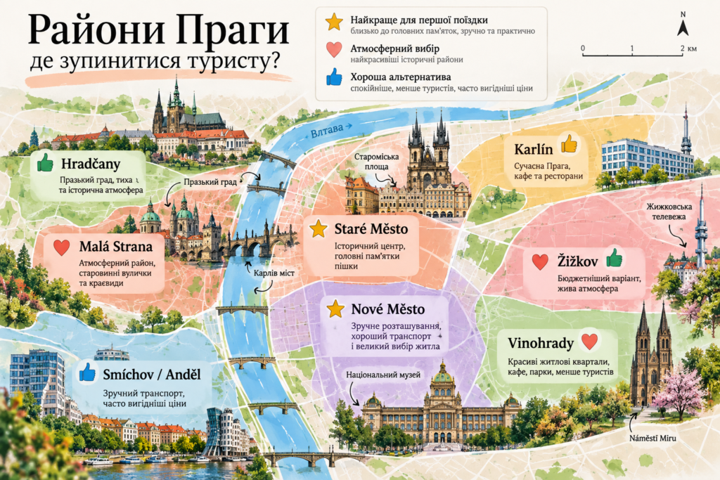 Карта найкращих районів Праги — де зупинитися туристу