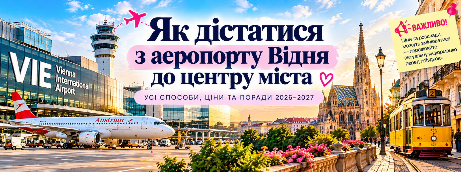 Як дістатися з аеропорту Відня до центру міста — транспорт, маршрути та ціни 2026–2027