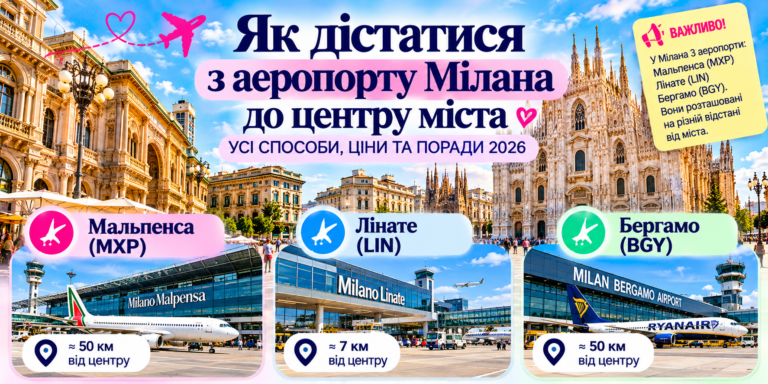 Як дістатися з аеропортів Мілана до центру міста — Мальпенса, Лінате та Бергамо, транспорт і поради туристам